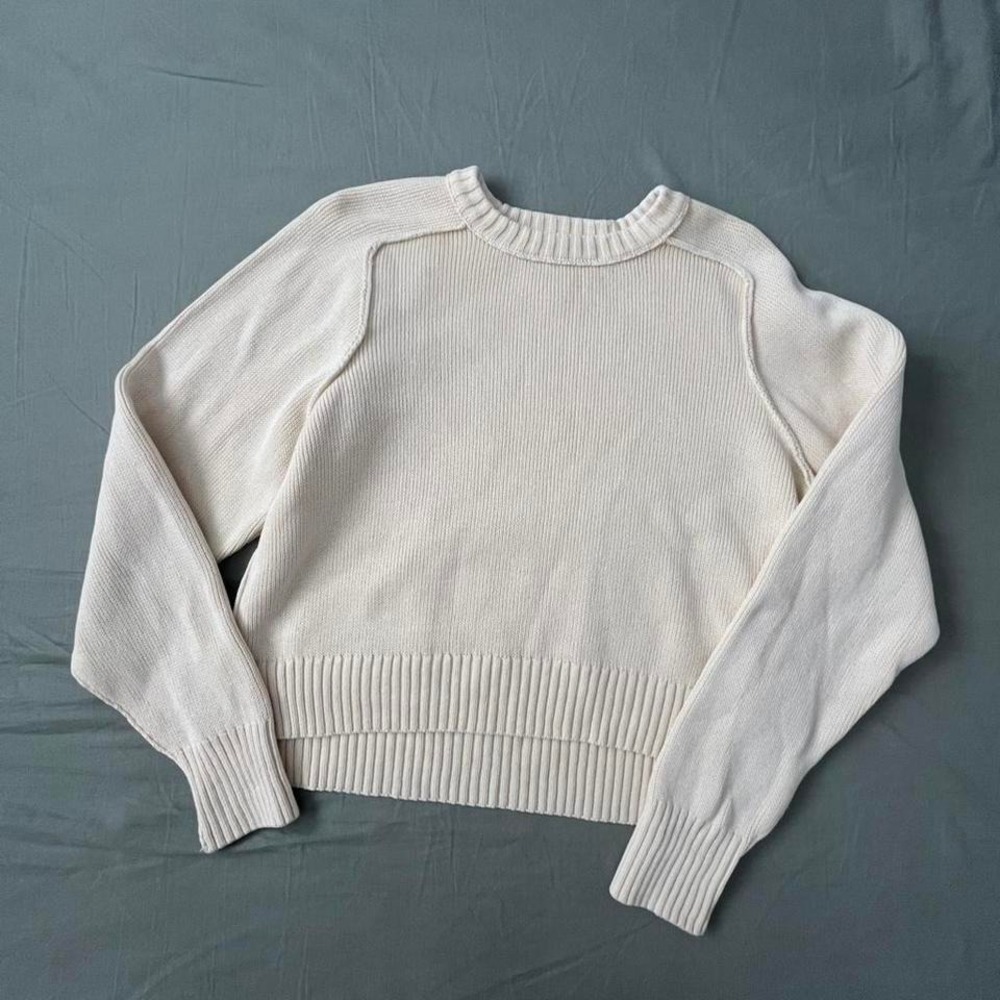 Free People butter yellow sweater cotton crewneck soft girl minimalist cozy knit